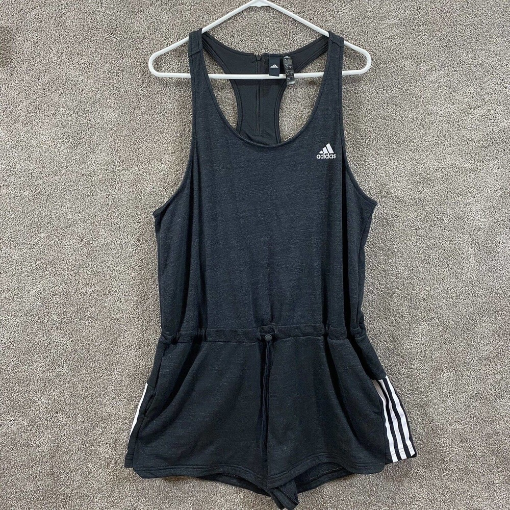 Adidas Romper Womens XL Black 1/4 Zip Back Drawstring Waist Pockets Sleeveless
